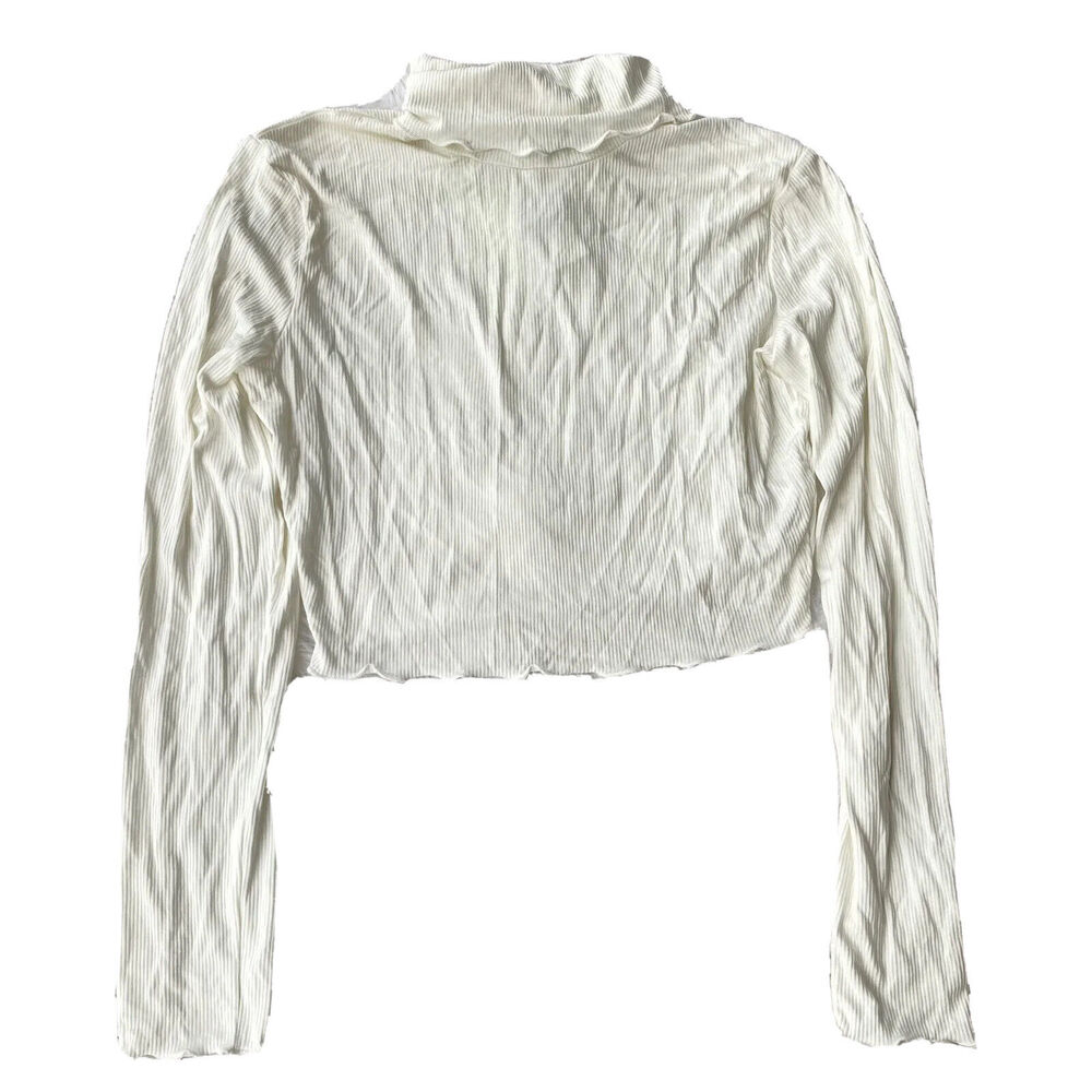 Wild Honey Top Sz M Cropped Turtleneck Ribbed Knit White AE Studio Ivory Casual